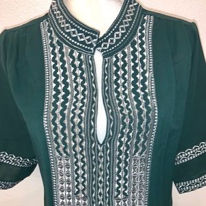EUC Boho Green Embroidered Top